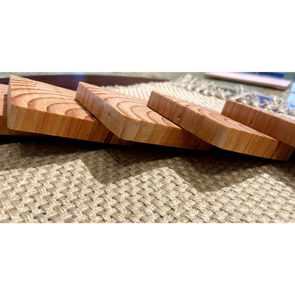 Handmade Wooden Coasters Brown Hue 4x4" Set of 5 Rustic Farmhouse - Picture 8 of 11